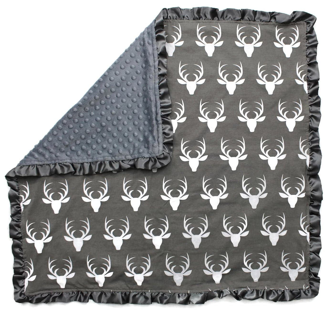 Dear Baby Gear Reversible Baby Blankets Soft Nursery Blanket for Newborn Toddler Blankey Throw Blanket for Boys Girls Infant Blankets 32x32 Antlers Grey with Ruffles