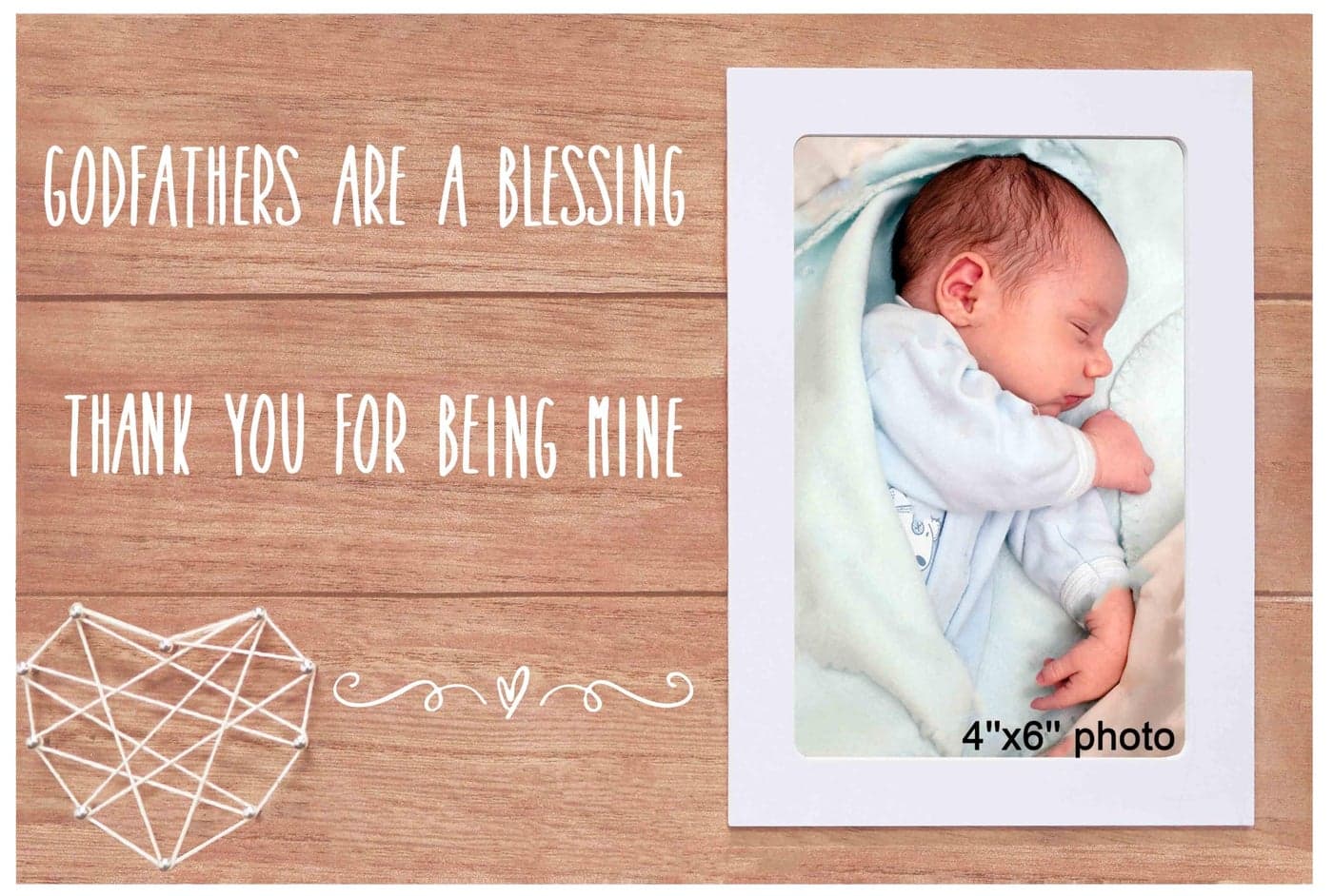NZY Father's Day Gift for Godfather from Godchild Godfather Appreciation Present Baptism Blessing Presents Thank You for Being Mine Birthday Christmas Gifts Wooden Picture Frame Photo Frame