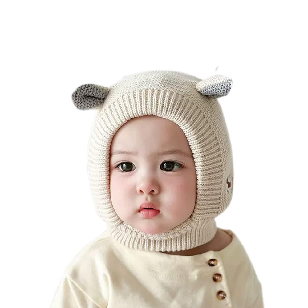 Scarf Woolen Earflap Hood Warm Skull Knit CapsCrochet Earflap Pilot Hats Beanie Cap for Toddlers Baby Girls and Boys Hat6Yellow