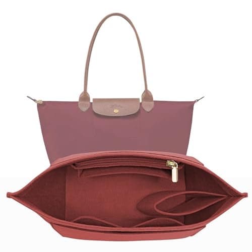 LOUKAYCCI Felt Purse Organizer Insert for Longchamp Le Pliage M Handbag Insert Vine Red Medium