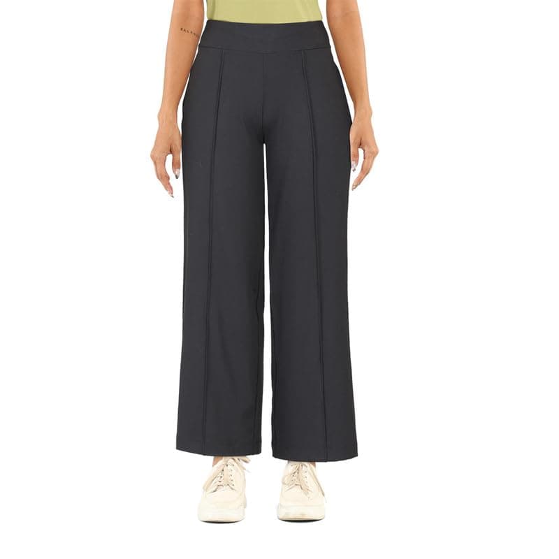 BlissClub Women Wide Leg Pants| Pockets | High Rise | Quick Dry | Drawstring, Black, 2XL