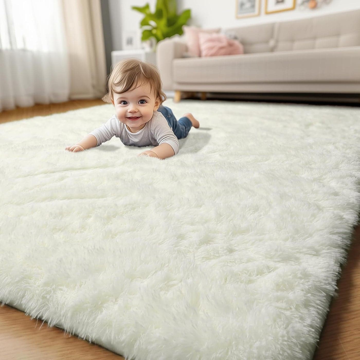 Amdrebio Ivory White Rugs for Bedroom Living Room Soft Indoor Modern Area Rug 4x6 for Kids Room Cute Fluffy Thick Fuzzy Carpet for Nursery Dorm Home Decor Furry Cream Rugs for Baby Teen Girls Boys