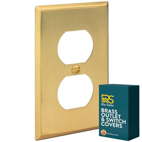 Rio Salto BRASS Metal Gold Outlet Cover Duplex or Light Switch Cover Wall Plate, STANDARD SIZE Single Duplex Receptacle Wallplate Covers 1 Gang Electrical Electric Brushed Brass 4.5" x 2.7"