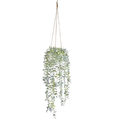 BACAMA Decorative Hanging Plants for Shelf, Faux Ivy Eucalyptus Vine, Fake Greenery in White Pot with Lanyard (Full, Large Pot)