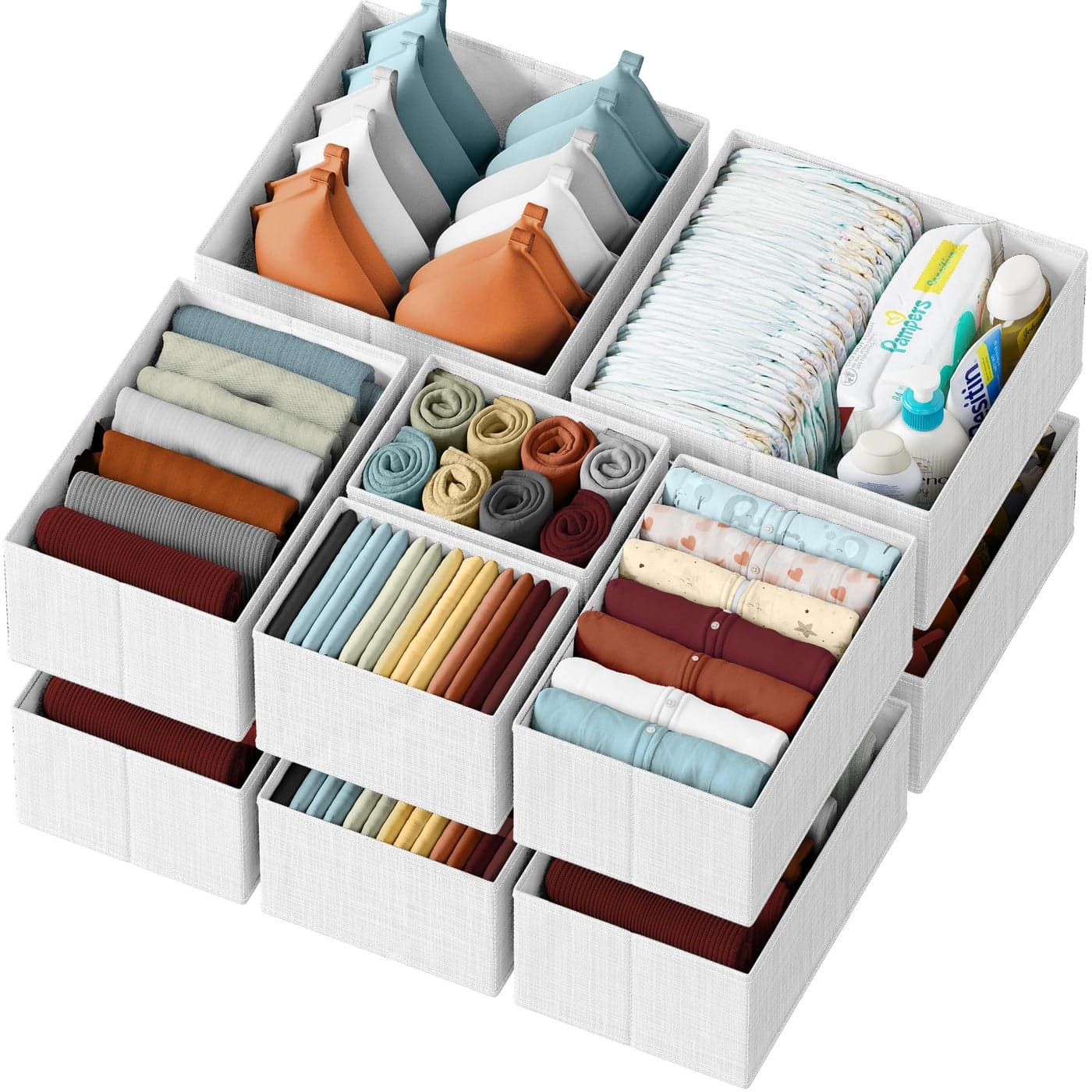 Drawer Organizer Clothes Set of 12 WhiteGrey Dresser Organizer For Nursery Bedroom Closet Perfect Baby Clothes Organizer and Storage General Nursery Organization or Dresser Drawer Organizers