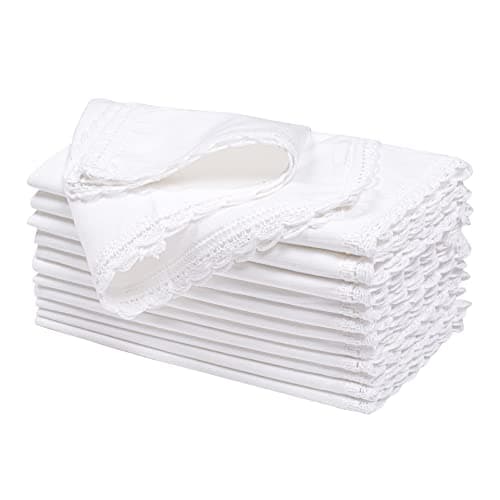 Cloth Napkins Reusable White Christmas Cloth Dinner Napkins Set of 12 Cotton Flax Fabric Oversized 20x20 Inches Cloth Napkins with Lace for Parties Washable Cocktail Napkins Thanksgiving Decor