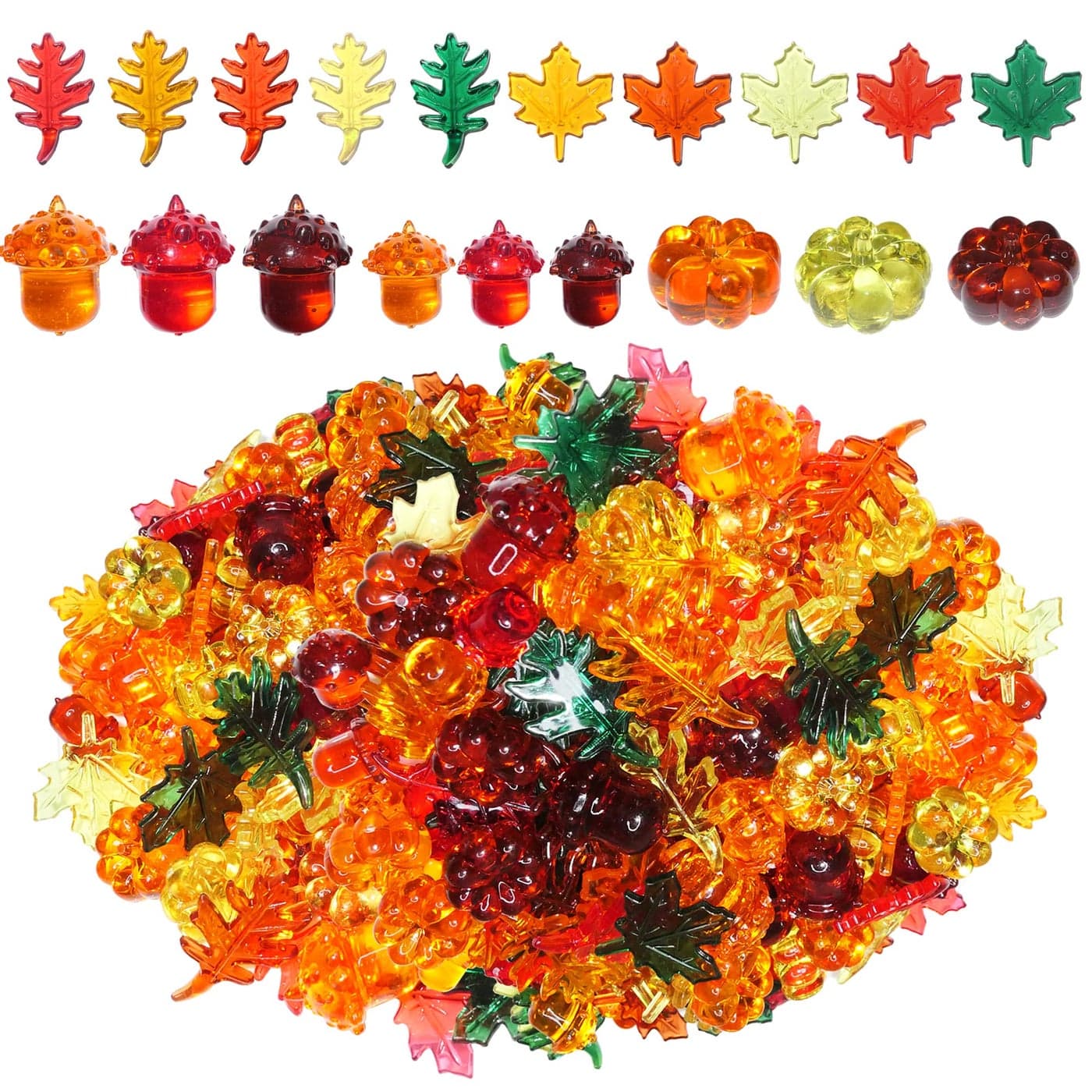 HADDIY Fall Vase Filler165 Pcs Acrylic Pumpkin Leaves Acorn Gems Sensory Bin Fillers for Thanksgiving Centerpieces Table DecorationsTable ScattersPreschool Counting and Thanksgiving Craft