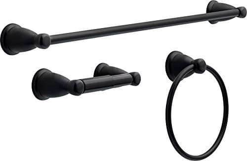 Franklin Brass Kinla 3Piece Bathroom Set Matte Black 24 Towel Bar Rack Toilet Paper Holder Ring KIN3PCMB