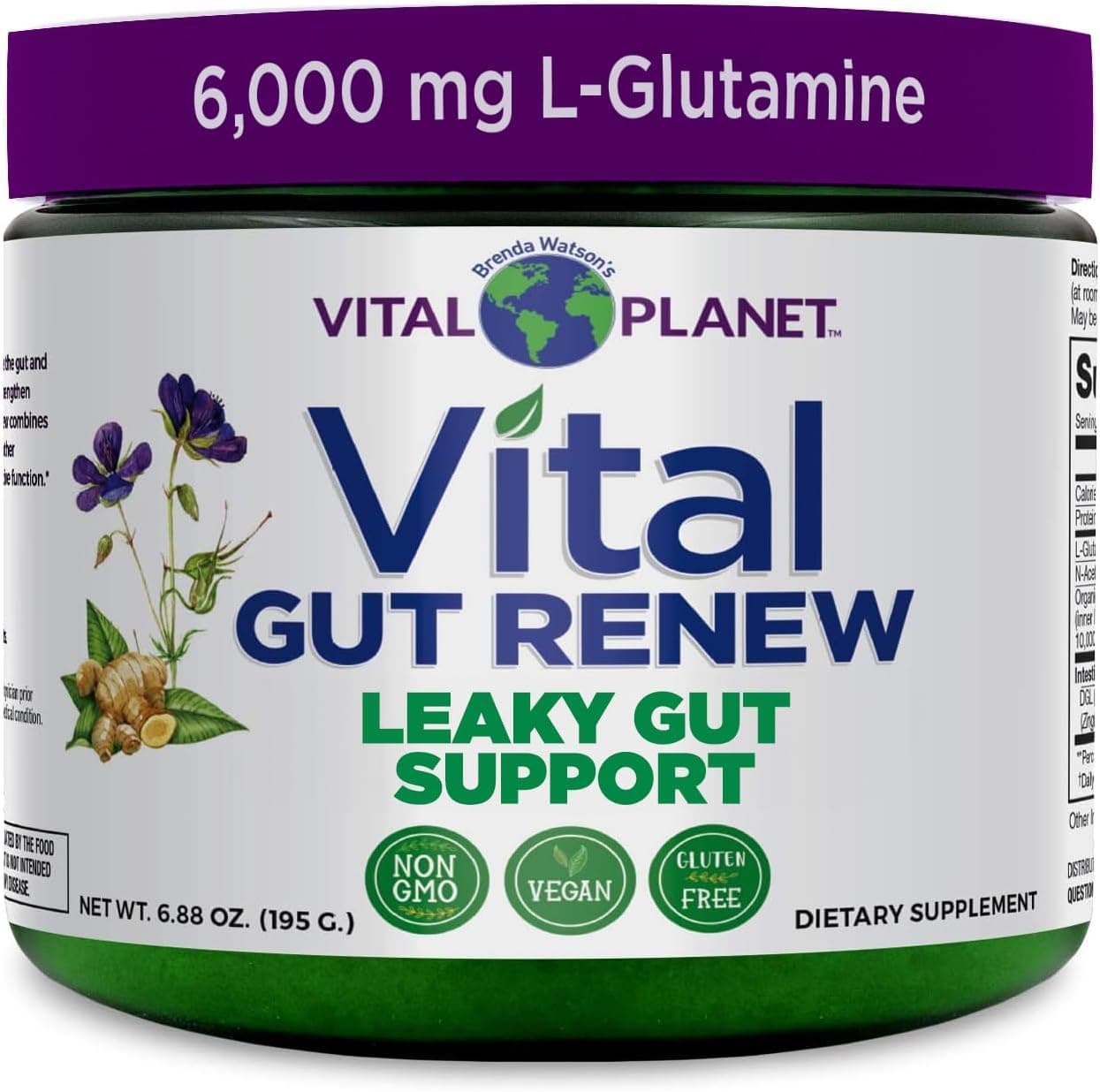 Vital Planet Vital Gut Renew Powder Supplement for Leaky Gut Repair with LGlutamine Marshmallow and Ginger Root DGL Licorice Root and Organic Aloe Vera L Glutamine 6000mg 688 oz