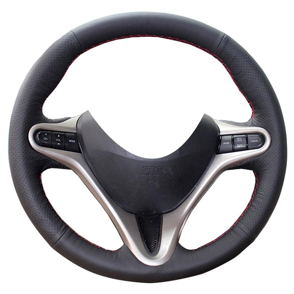 Eiseng Steering Wheel Cover for 3 Spokes 8th Honda Civic 2007 2008 2009 2010 2011 DIY Sew Interior Accessories 135145 inches Stitch On Wrap Black Genuine Leather Red Thread