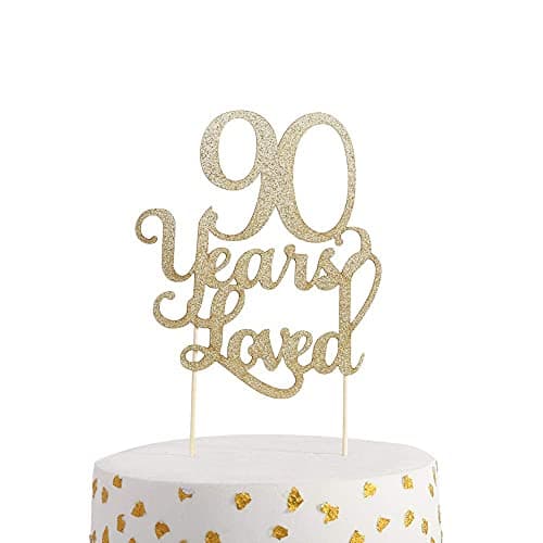 Festiko® 90 Years Loved Cake Topper – 90th Birthday Cake Topper, Glitter Cake Topper, Photo Decoration Props, 90th Anniversary Cake Topper, Birthday Party Favor Supplies