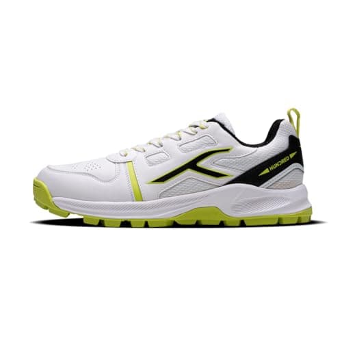 Hundred Men Hyperturf Cricket Shoes|Terraspike Rubber Studs|Embedded Support Plate for Stability|Lightweight & Durable|Ideal for Turf,Ground & Hard Surfaces (White/Lime/Black ; UK 11)