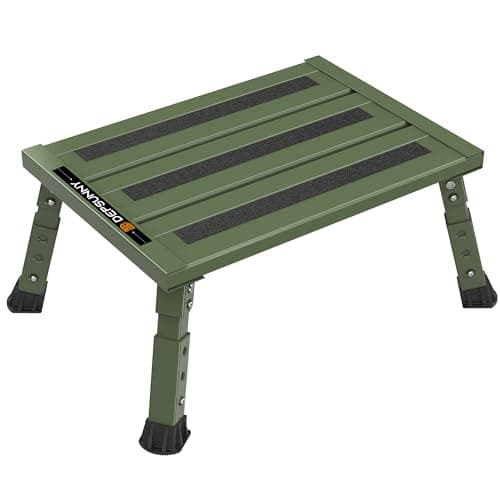 DEPSUNNY Adjustable RV Step Stool, 3-Step Height Adjustment, Foldable Legs, Wide Anti-Slip Surface,Supports Up to 1,000 lb, Premium Aluminum Construction Easy to Carry (Army Green)