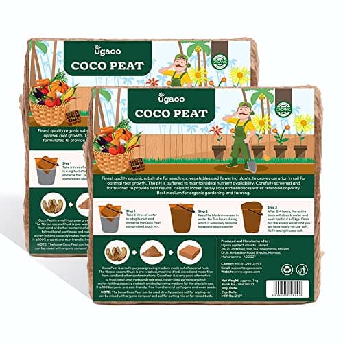 UGAOO Cocopeat Block 2 Kg (1Kg Each) for Home Garden Plants | Compressed & Sterilized Coconut Fiber Growing Medium for Seed Germination, Potting Mix, Indoor & Outdoor Gardening & Soil Aeration