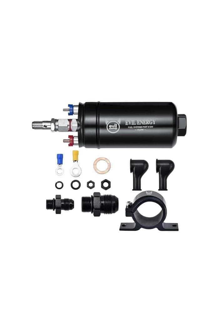 EVIL ENERGY External Inline Fuel Pump Electric 300LPH High Flow 12V with 60MM Bracket Clamp Black