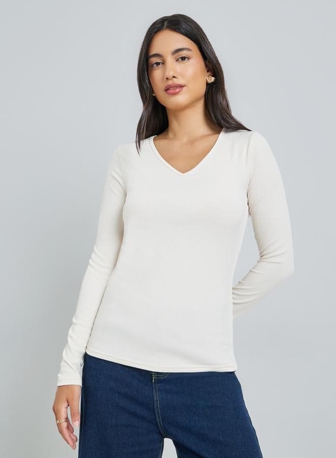 Off-White Ribbed Knit Long Sleeve Top — XXL