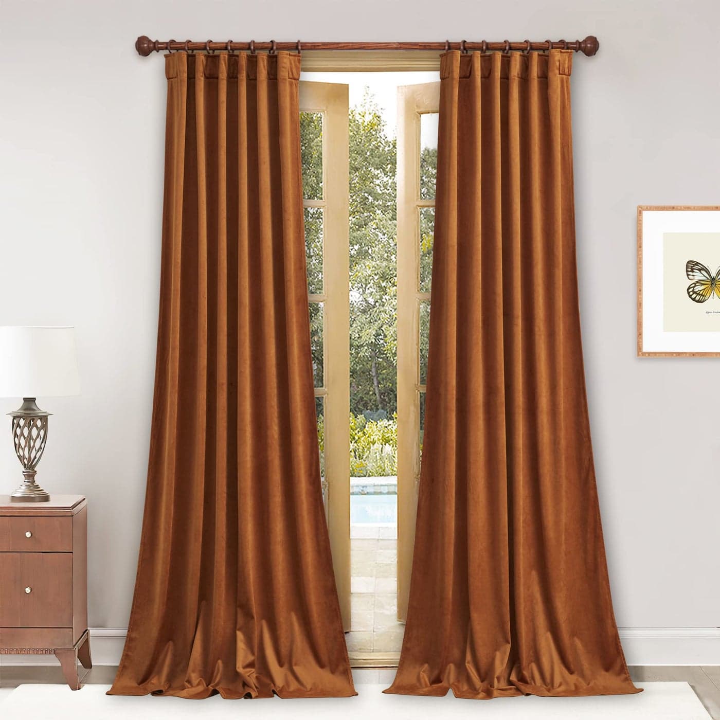 StangH Burnt Orange Curtains Velvet 90 inches Long Blackout Thermal Insulated Bedroom Curtains Back Tab Holiday Home Decor for Sliding Patio DoorOffice W52 x L90 2 Panels