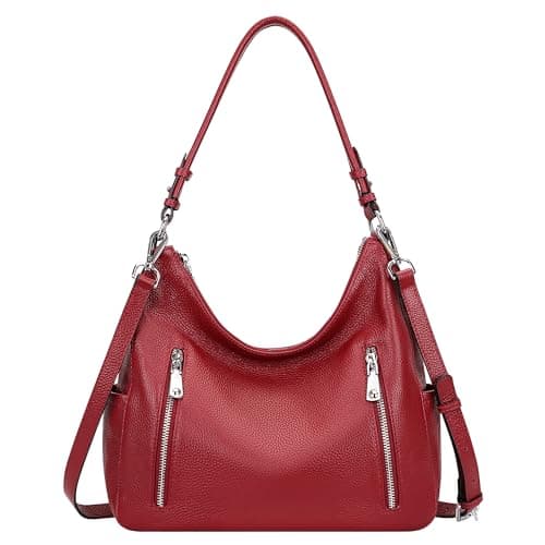 Over Earth Genuine Leather Purses for Women Medium Hobo Bag Lady Crossbody Handbags with 2 Detachable Straps(O150E UG Wine Red)