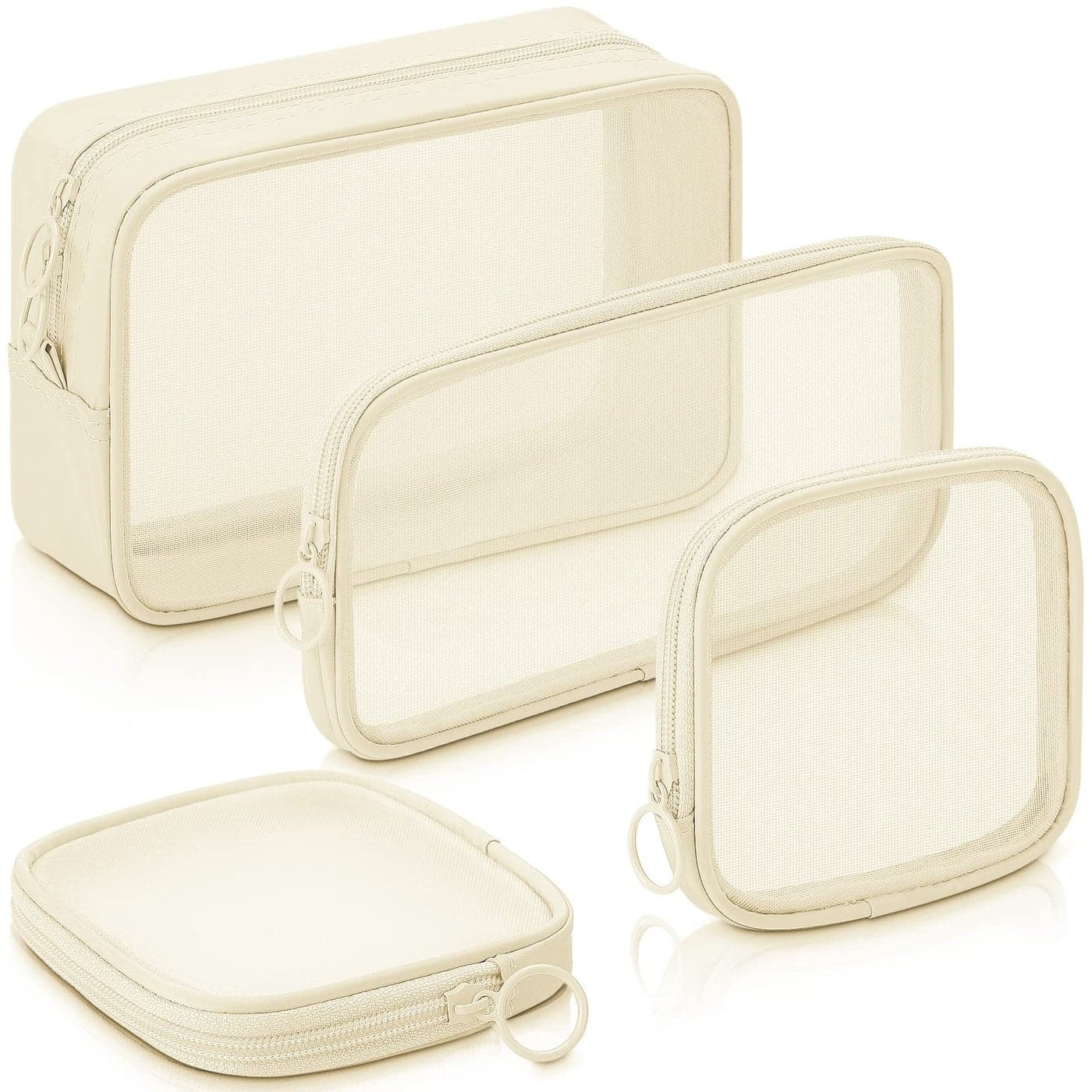 Weewooday 4 Pcs Mesh Makeup Bag Mesh Cosmetic Bag Travel Toiletry Pouch with Zipper Mini Makeup Cosmetic Purse for Daily AccessorySmall Large MediumBeige