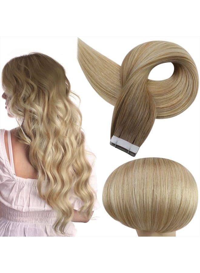 Tape in Human Hair 6/27/60 Tape in Hair Extensions Real Human Hair Ombre Hair Extensions Tape in Balayage Remy Hair Glue on Hair Extensions forWomen 22 Inch 50 Gram 20pcs