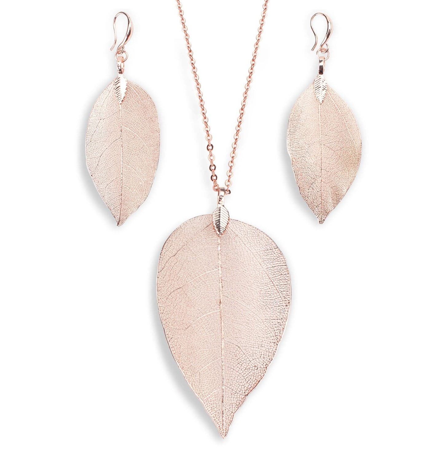 BOUTIQUELOVIN Rose Gold Leaf Necklaces Earrings Set Long Necklace for Women Aspen Leaf Jewelry Set Boho Chic Statement Y Shaped Geode Necklaces