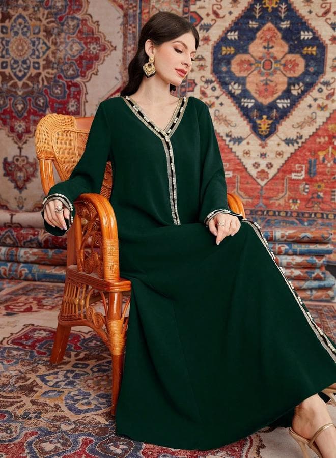 Women Dark Green Embroidered A-Line Jalabiya