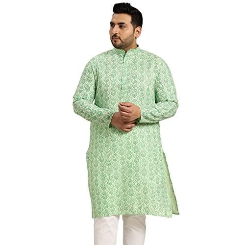 SOJANYA Plus (Since 1958) Men's Cotton Blend Pista Green Printed Only Long Kurta