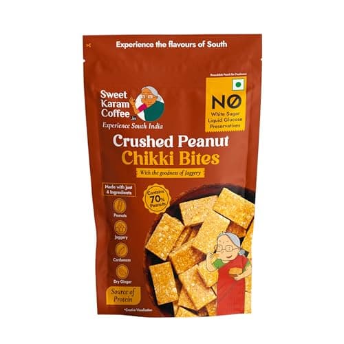 Sweet Karam Coffee Crushed Peanut Chikki Bites - 150g | No White Sugar or Preservatives | Jaggery Sweetened | Protein & Fiber Rich Gajak | Healthy Indian mithai Snack