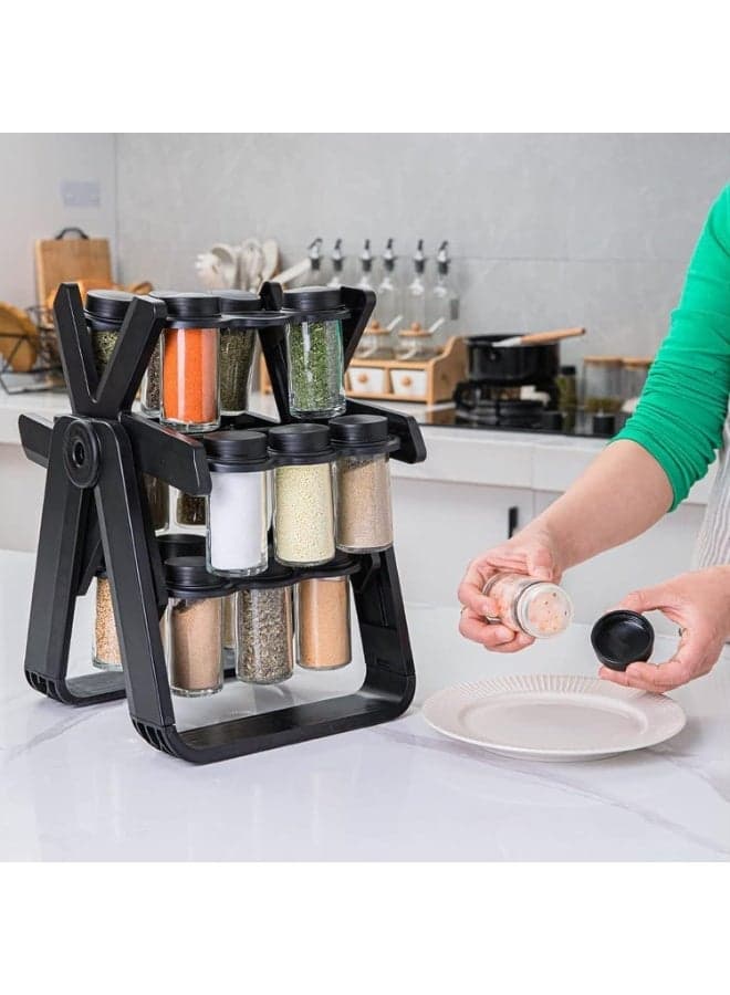 Practical 18 Jar Rotating Seasoning Rack with Clear Storage Containers, Elegant Countertop Display, and Easy Access Design for Everyday Home Cooking Convenience