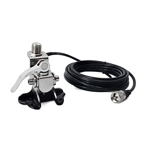 HYS Stainless Steel Car Clip Mount Trunk Lid Hatchback Mount Bracket for Mobile Transceiver Car Radio Antenna + 16.4FT RG58 Antenna Cable (SO239 to PL259)