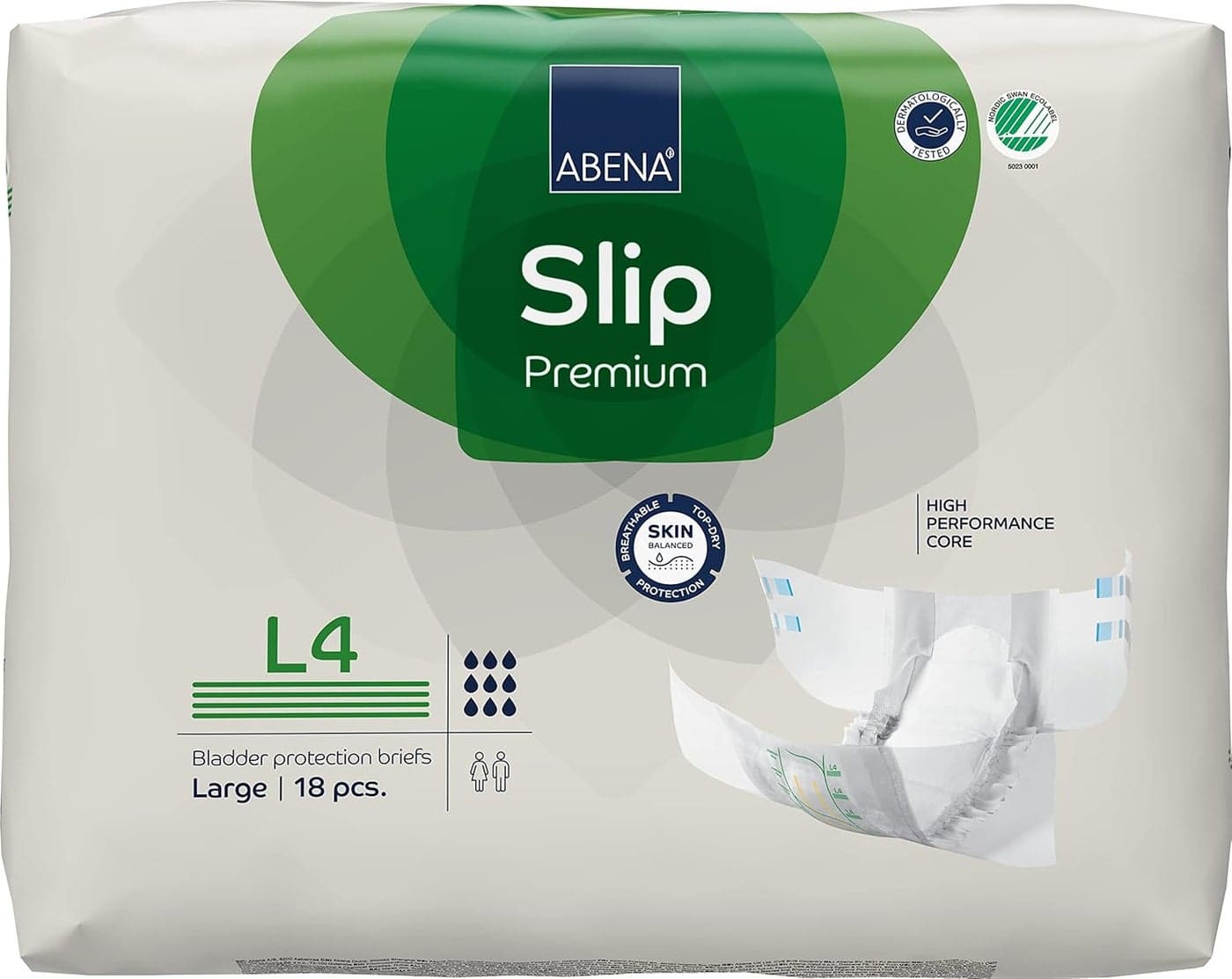 Abena Slip Premium Incontinence Briefs, Level 4, (Small to Extra Large Sizes), Large, 18 Count