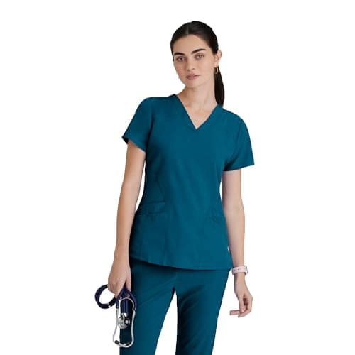 BARCO One Pulse Classic Fit Scrub Top for Women – Bahama, 5-Pocket V-Neck Scrub Shirt w/ 360 Spandex Stretch, Moisture Wicking, Anti-Static and Quick-Shed – Small, Regular Fit