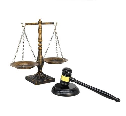 Antique Metal Justice Represent Libra with Fixed Beam Jewelry Towerw Wooden Gavel and Block Set Lawyer Scale of Justice Judge Sound Block Set Auction Sale Bronze 111 W x 114 H