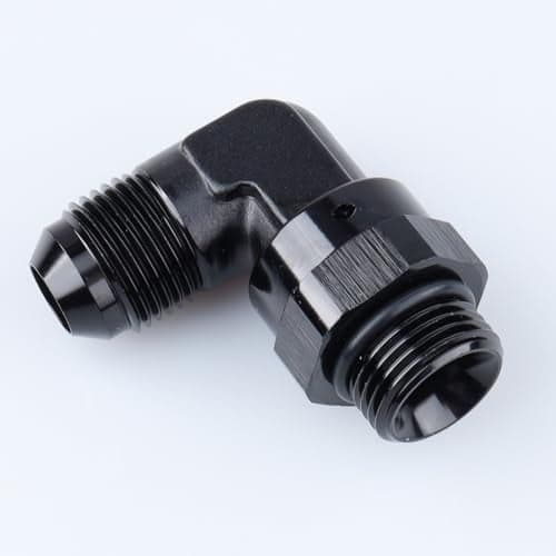 AC PERFORMANCE Black Aluminum 90 Degree -8 AN Male Flare to -8 AN ORB O Ring Port Thread 3/4 x 16 Swivel Fitting Adapter