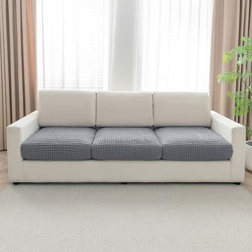 HOKIPO 240gsm Elastic Bubble Individual Seat Cushion Cover, 3-Piece Sofa Cushion Cover, Pewter Grey (AR-5945-GRY*3)