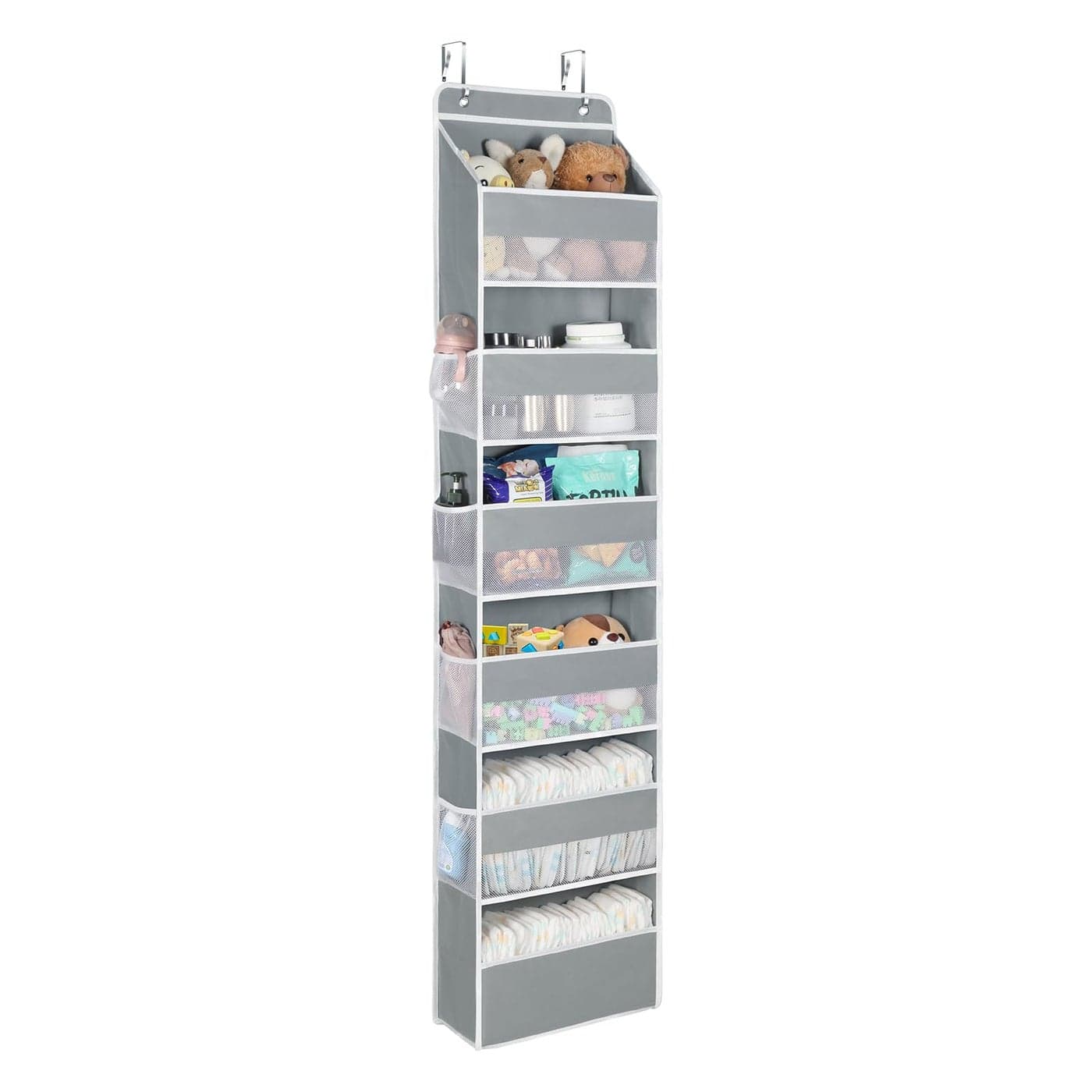 Univivi Over The Door Organiser 6Shelf Hanging Storage Pockets Back Door Storage with Perspective Grids and 8 Side Mesh Pockets Behind Door Organiser for Bedroom Living Room Grey