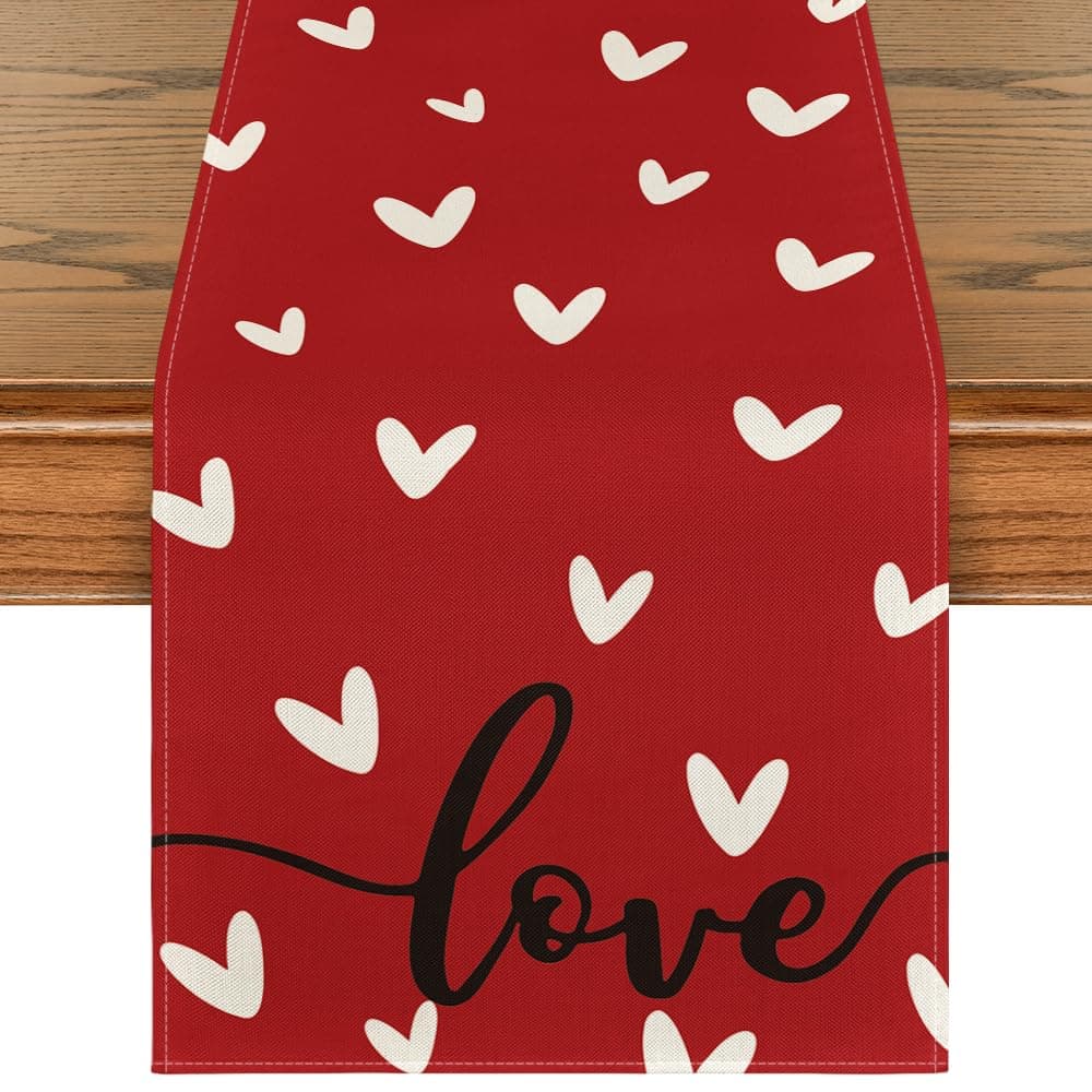 Artoid Mode Red Love Valentines Day Table Runner Seasonal Kitchen Dining Table Decoration for Indoor Home Party 13x120 Inch