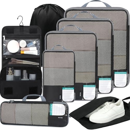 BAGAIL 4 Set6 Set8 Set Compression Packing Cubes Travel Accessories Expandable Packing Organizers Half Mesh 8Jet Black