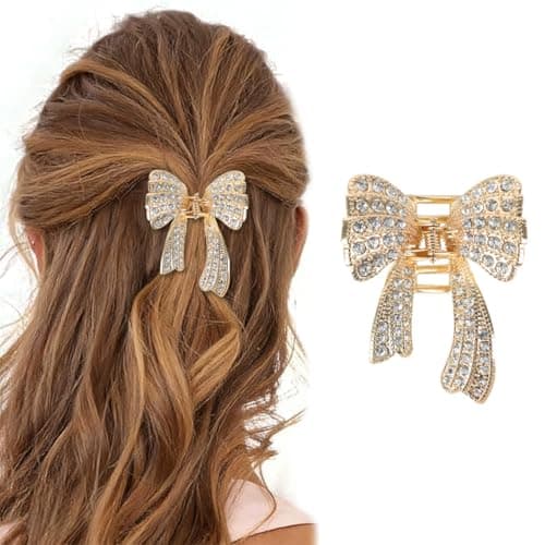 ZIBUYU® Diamond Bow Hair Clips for Women, Small Bow Clips Clutchers for hair Accessories for Women Wedding, Golden Alloy Half Updo Clutchers for Daily, Party, Wedding, Birthday Gifts