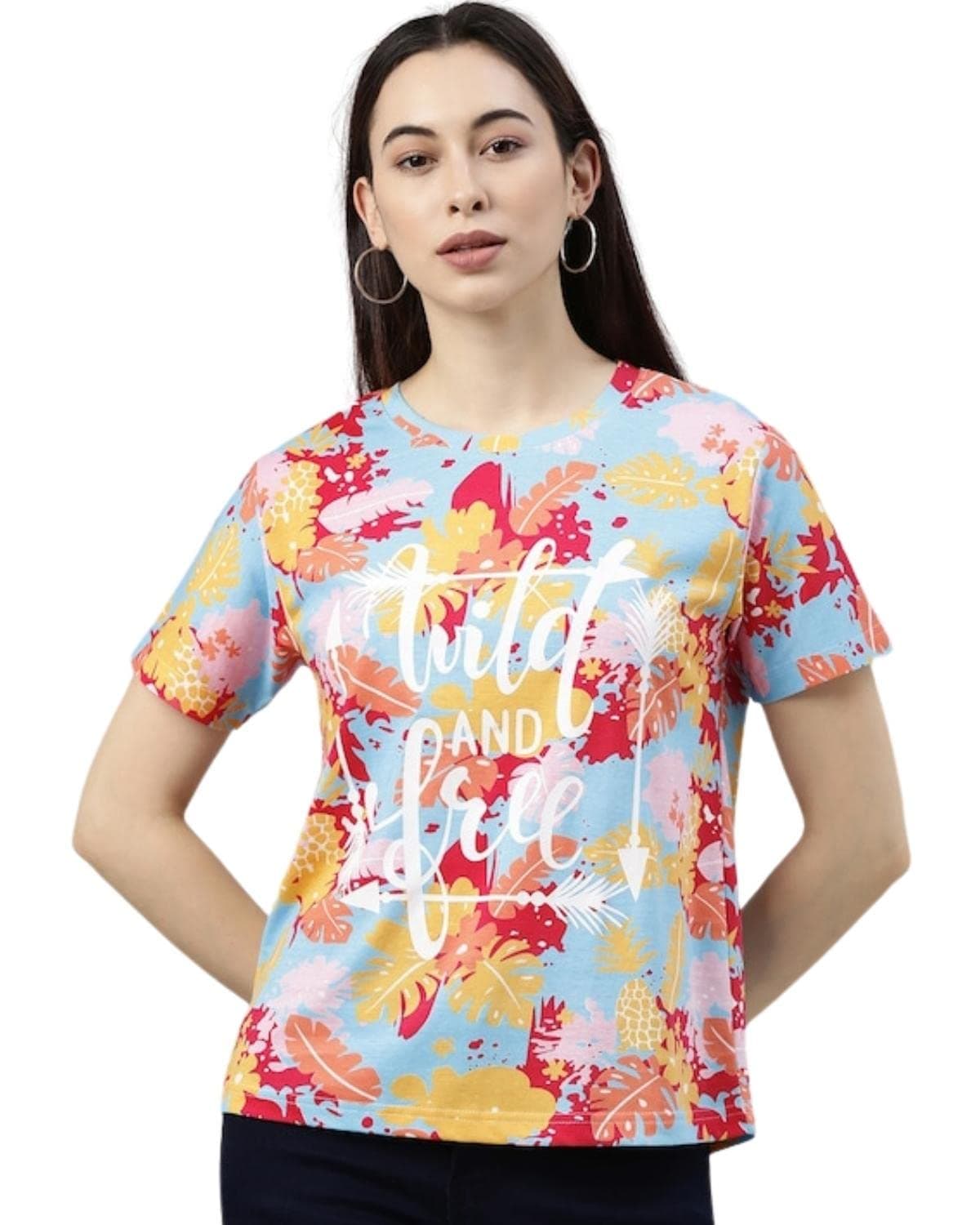 JUNEBERRY® Women's Cotton Half Sleeve Regular Fit Printed T-Shirt (JB_TSH_54_502_Wild_XXXL_Multicolored_XXX-Large)