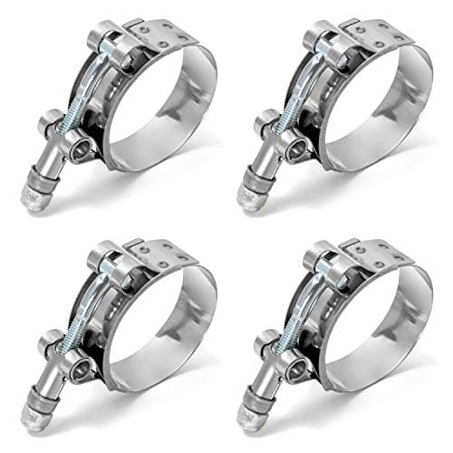 QWORK 2" T-Bolt Hose Clamp Stainless Steel, Working Range 58mm - 65mm for 2" Hose ID, Turbo Intake Intercooler Hose Clamp, 4 Pack