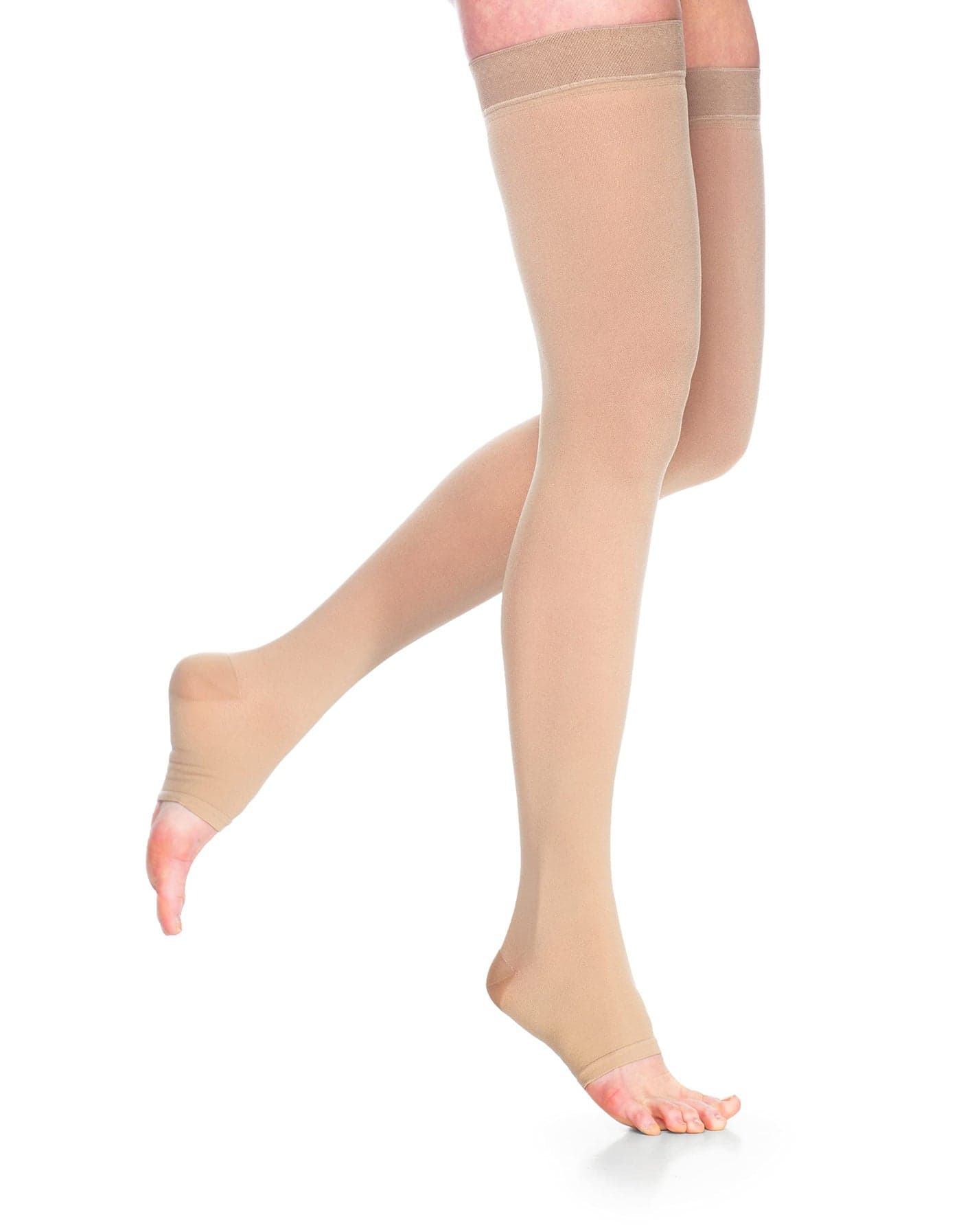 SIGVARIS Womens DYNAVEN Open Toe ThighHighs wGripTop 3040mmHg Medium Short Light Beige