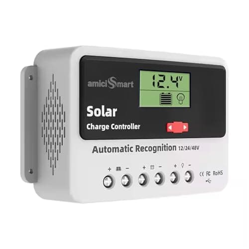 amiciSmart Solar Charge Controller 50A, Intelligent Battery Regulator for Solar Panel LCD Display with USB Port 12V/24V/48V, 2.4kW (50A)