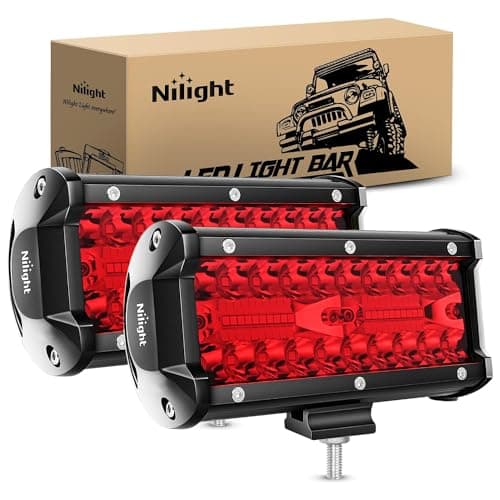 Nilight 65 Inch LED Light Pod Red Triple Row 2PCS 120W Flood Spot Combo Driving Fog Fishing Hunting Emergency Safety Signal Deck Trailer Lighting for UTV Pickup Van Boat Tractor