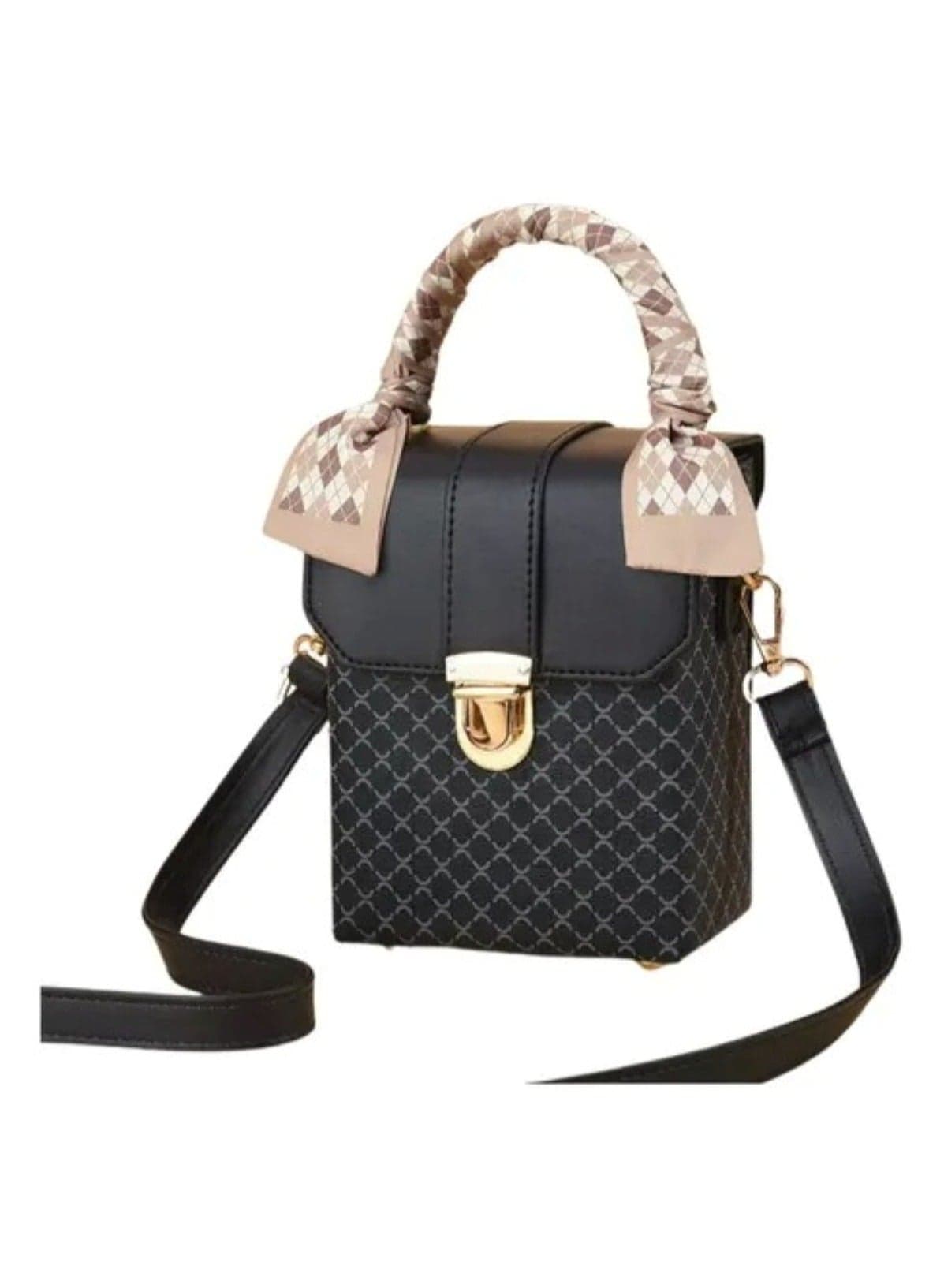 Women’s Mini Crossbody Bag 13x8x17 cm, Korean Style Plaid Shoulder Purse, Black