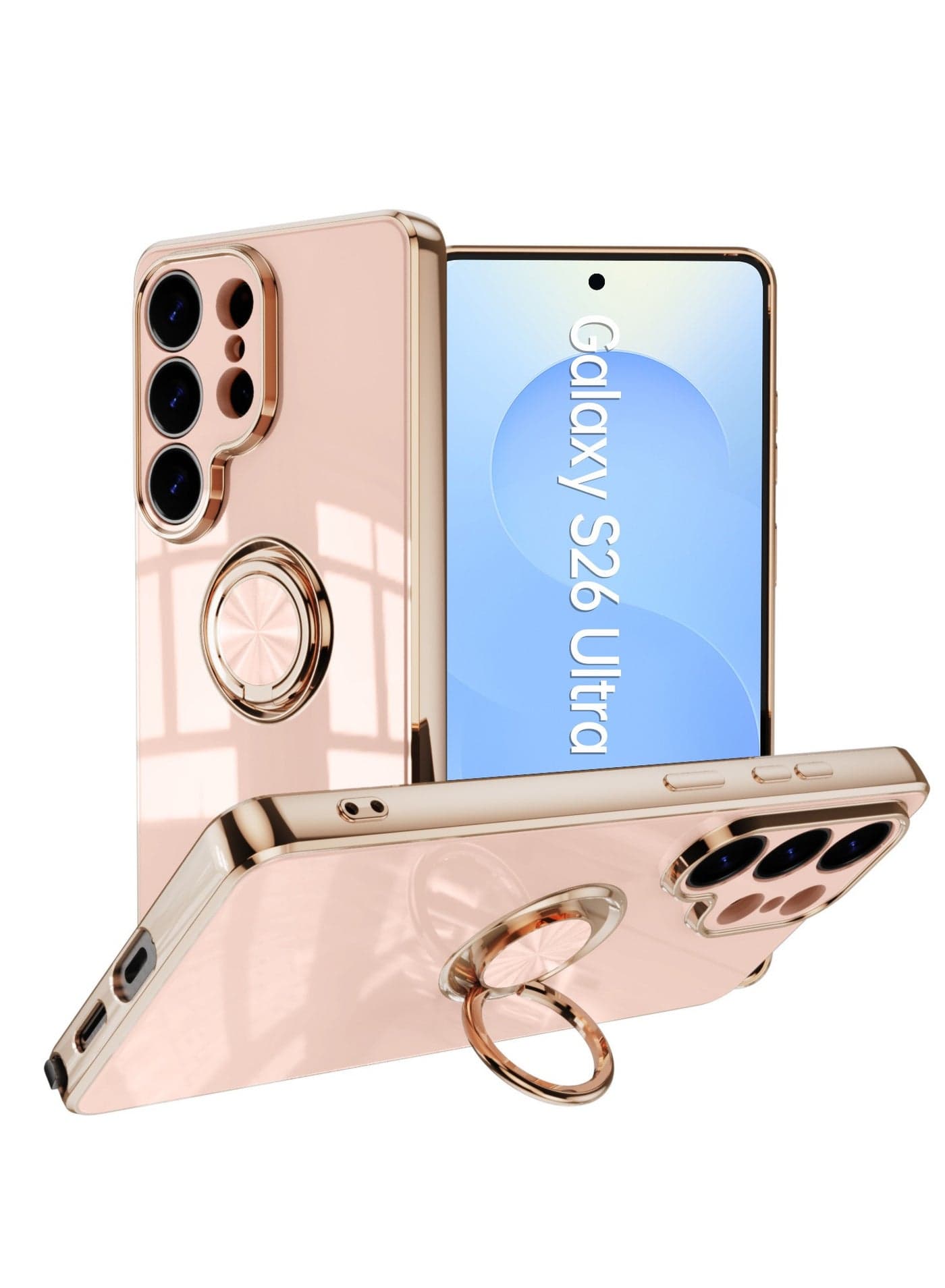 Compatible with Samsung S26 Ultra Electroplated Phone Case 360° Rotating Ring Holder Stand Soft-Edged Shock-Absorbing Full-Coverage Protective Case Raised Camera Bump for Scratch and Fingerprint Resistance
