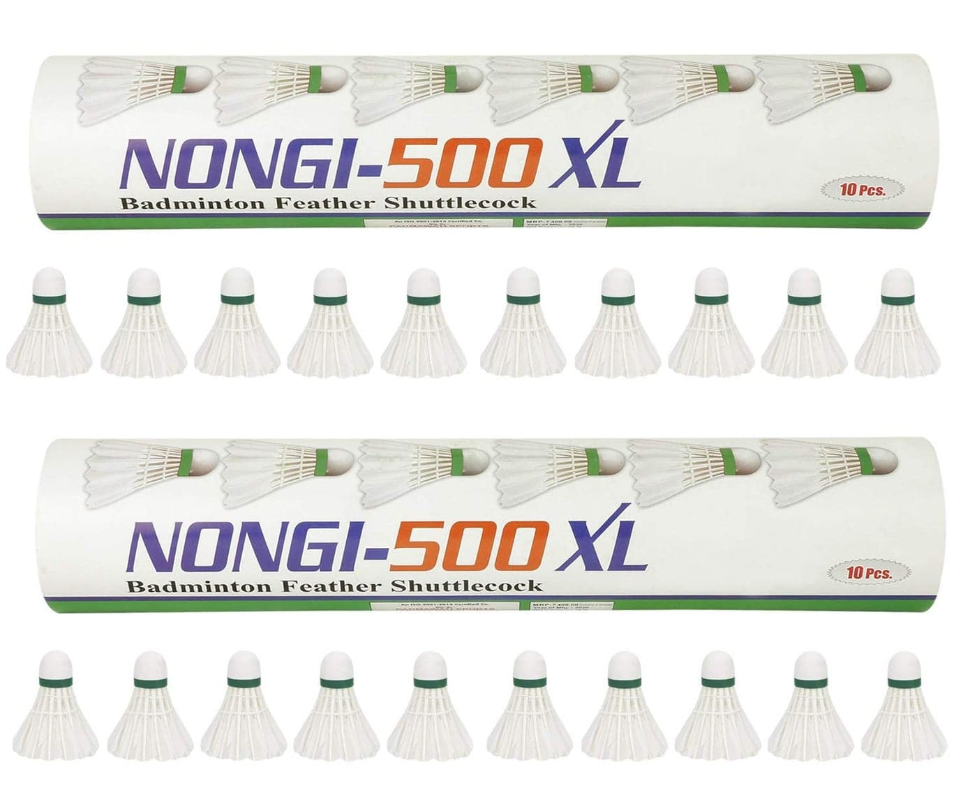 Nongi Combo Pack of 20 Shuttlecocks 500XL(10 White Feather), 500XL(10 White Feather) for Outdoor Indoor Sports