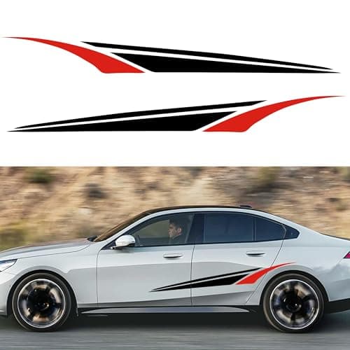 TOMALL 2Pcs 59 Sports Racing Stripe Sticker for Car Body Door Side Skirt Bumper Stripe Graphic Vinyl Decal Decoration for All Cars SUV Truck Vehicles Universal Auto Stickers Accessories BlackRed
