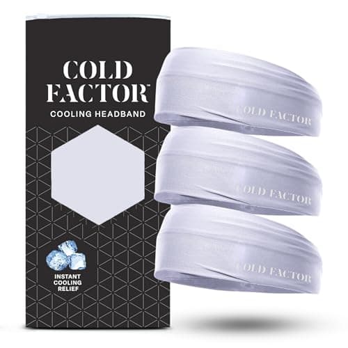 COLD FACTOR Cooling Headband for Women and Men UPF 50 Advanced Evaporative Comfort Instant Cooling Sweatband for Outdoor Sports Fitness Yoga Hiking Running and Workout 3 Pack White