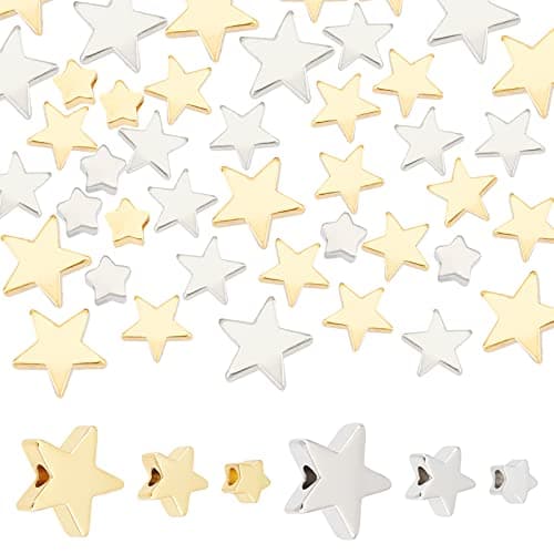 PH PandaHall 60pcs Star Spacer Beads 4mm 6mm 8mm Stars Beads Twinkle Star Loose Beads Jewelry Charms for DIY Jewelry Making Necklace Bracelet Earrings Keychains Christmas Decoration Gold and Silver